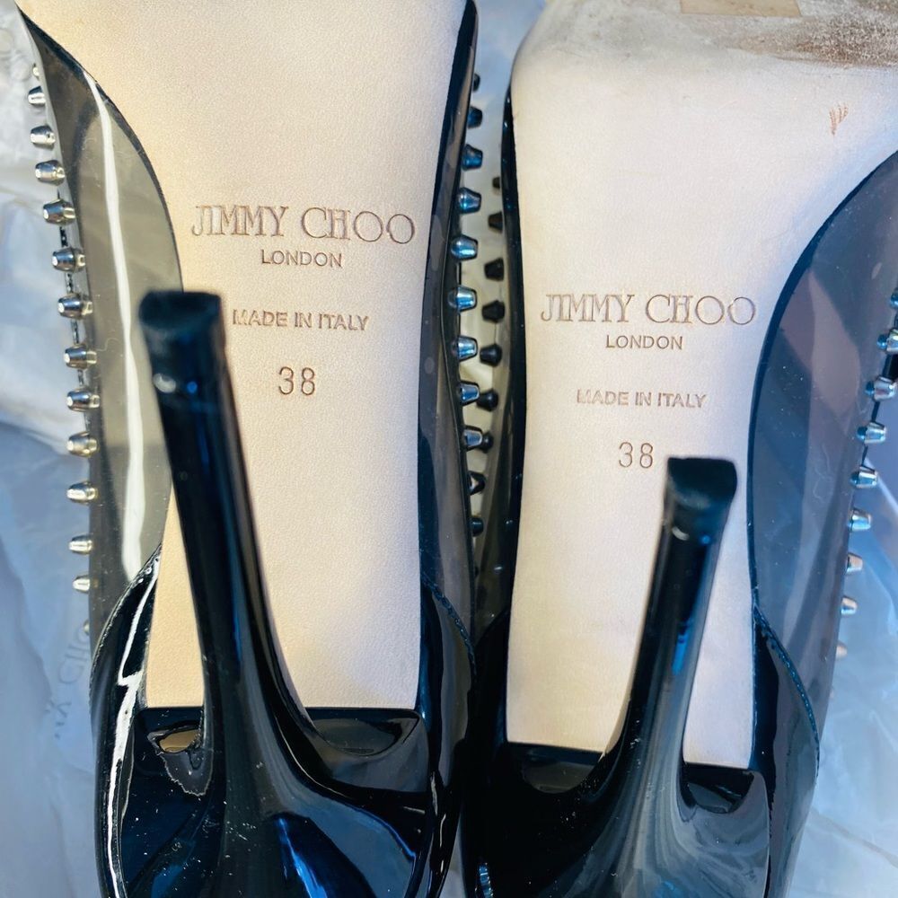 🛍️ Jimmy Choo Authentic Black and Silver Studded Heels w Original Packaging - Picture 16 of 17